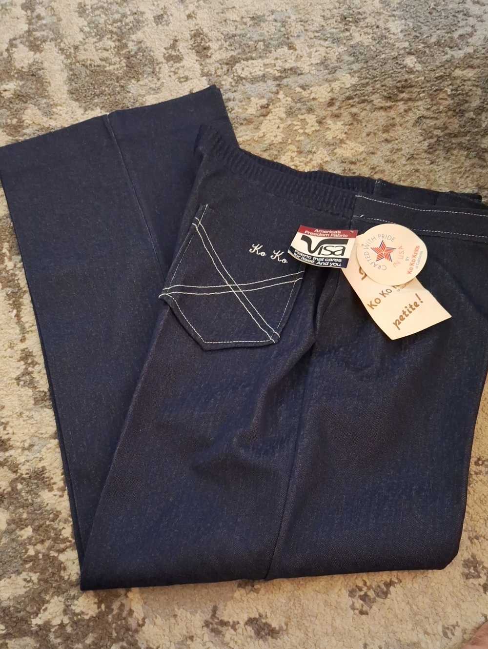 Vintage Ko Ko Knits California Dark Blue Pull-On Denim Pants